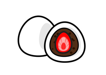  	器にのったいちご大福のイラスト　断面と全体