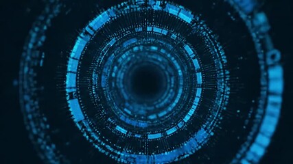 futuristic digital data tunnel with glowing blue technology rings and cyber network visualization - Powered by Adobe