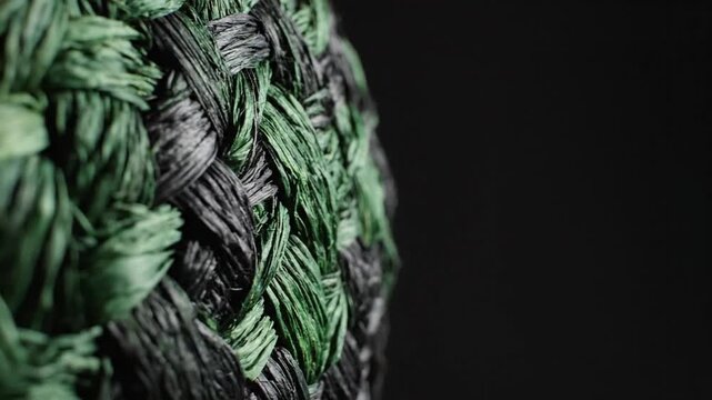 Close Up Of A Handheld Braided Green And Black Rope On A Dark Background