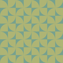 Mid century modern geometric tile pattern with retro curved checkerboard shapes. Seamless abstract mod design in sage, olive and teal green. Vintage modern repeating pattern 