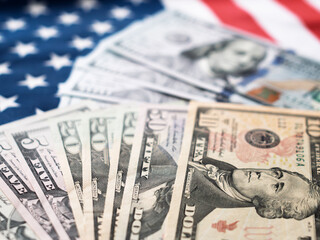 Cash Money on American Flag Background