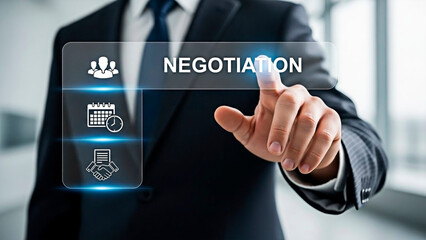 A businessman negotiating on transparent background