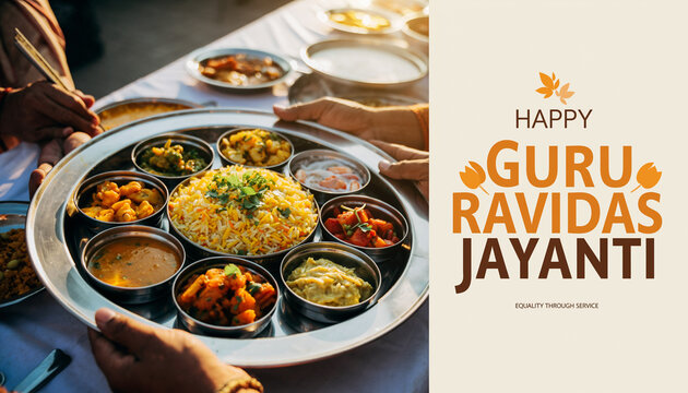 Traditional Indian Thali Served in Langar Community Meal During Guru Ravidas Jayanti Celebration