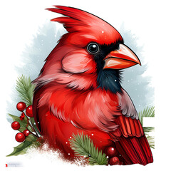 A colorful red macaw parrot sits on a tropical tree branch in the wild jungle nature illustration featuring vibrant green and blue feathers and a sharp beak