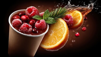 Fruit infusion beverage with raspberry and orange slice