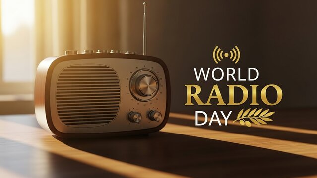 Celebrate world radio day with this vintage radio on a wooden surface