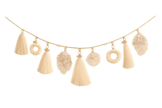 Boho garland with tassels, pom-poms, and raffia decorations