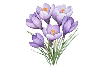 Obraz premium Watercolor Crocus Flower Bouquet Vector Illustration Isolated on Transparent Background Botanical Clipart