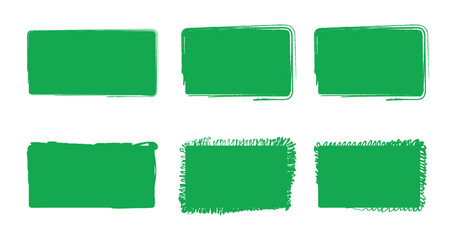 Green Grunge Brush Stroke Banners Set, Abstract Hand-Drawn Paint Textures on Transparent Background
