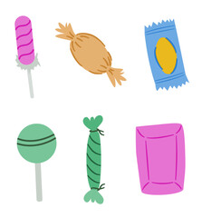 A set of candies designed in simple flat style cartoon isolated on white background.
