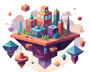 Surreal vector illustration of a floating city