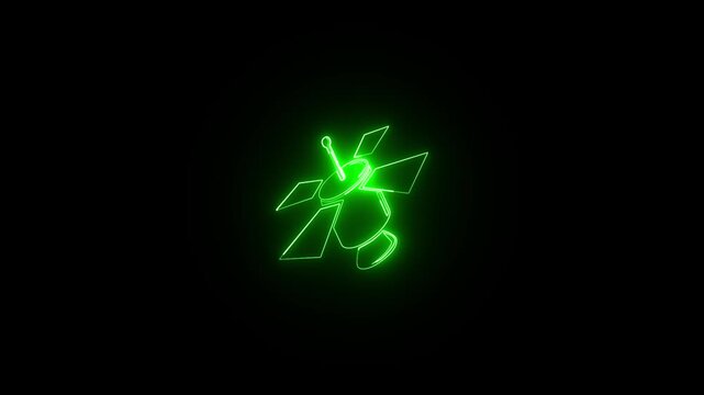 Abstract neon glowing electric fan icon animation on black background