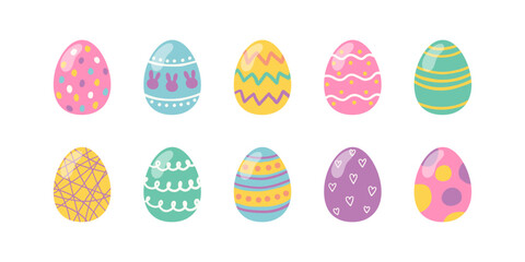 Set of colorful Easter eggs on white background. Vector illustration