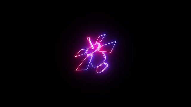 Abstract neon electric fan icon animation on black background.