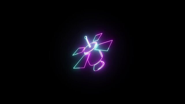 Abstract neon electric fan icon animation on black background.