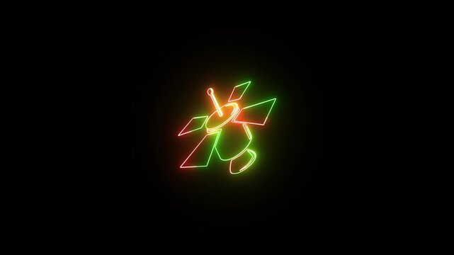 Abstract neon electric fan icon animation on black background.