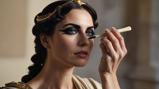 Close-Up of Roman Woman Applying Black Eyeliner in Slow Motion