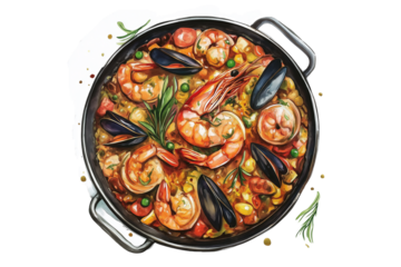 Paella Watercolor Illustration Isolated on Transparent Background Spanish Cuisine Hand Painted Food Art