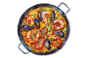 Paella Watercolor Illustration Isolated on Transparent Background Spanish Cuisine Hand Painted Food Art