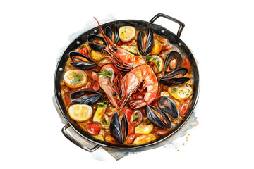 Paella Watercolor Illustration Isolated on Transparent Background Spanish Cuisine Hand Painted Food Art