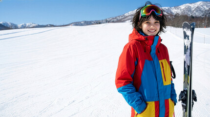 ゲレンデに立ちスキーを楽しむ女性