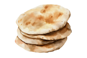 Pita Bread Watercolor Illustration Isolated on Transparent Background Hand Painted Bakery Food Art
