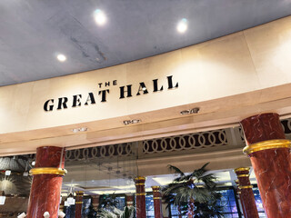 Naklejka premium The Great Hall interior with marble columns in Manchester UK lobby area