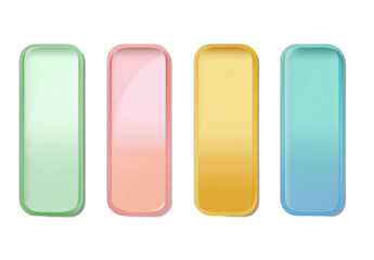 Four vertical, glossy, rounded-rectangle shapes in different pastel colors