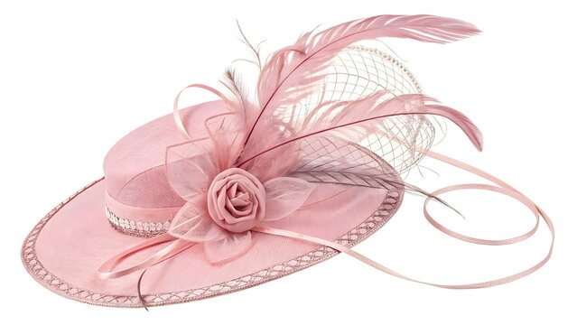 Pink ladies fascinator hat with feathers and flowers