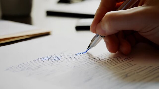 Hand Writing with Pen on Paper