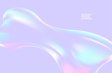 Abstract iridescent glass background. Liquid color shape with transparency and glow.
