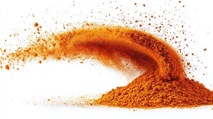 Vibrant orange powder explosion in mid-air against white background