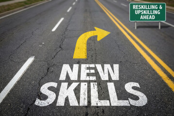 New skill upskilling learning future development concept digital career growth road sign motivation idea Upskilling for future skills