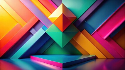 Fototapeta premium Abstract Colorful Geometric Shapes Displaying a Vibrant and Modern Composition with a Central Elevated Platform