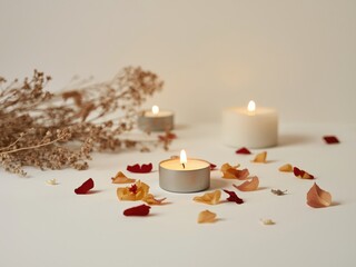 Serene candle arrangement with rose petals