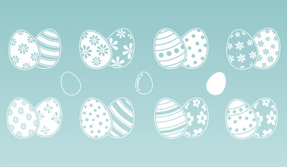 Vector illustration of easter eggs with various colors and pattern design isolated on soft blue background