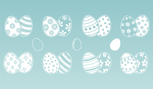 Vector illustration of easter eggs with various colors and pattern design isolated on soft blue background