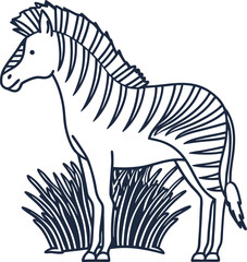 Fototapeta premium hand drawn zebra standing near grass, wild african animal outline illustration