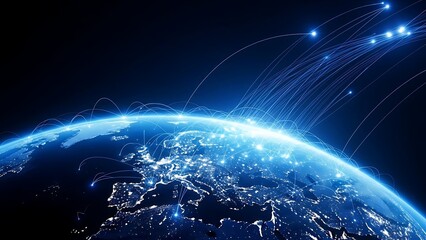 Earth from Space with Global Network Lights and Digital Connectivity