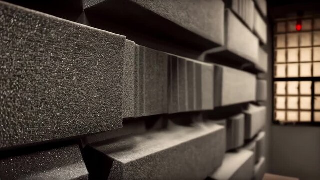 Medium shot of textured foam panels mounted on walls showcasing effective sound absorption techniques in a professional recording studio environment.