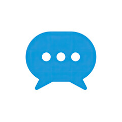 A vibrant blue, rounded chat bubble icon with three dots in the center, isolated on black