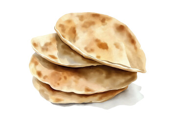 Pita Bread Watercolor Illustration Isolated on Transparent Background Hand Painted Bakery Food Art