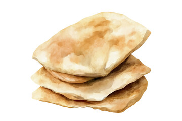 Pita Bread Watercolor Illustration Isolated on Transparent Background Hand Painted Bakery Food Art