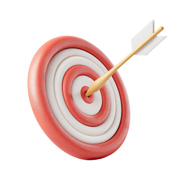 3D rendered target with an arrow hitting the bullseye, isolated on black background
