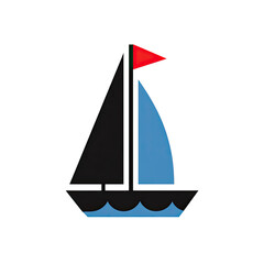 A colorful, simple illustration of a sailboat floating on stylized waves. Black background
