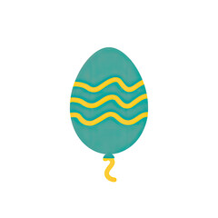 A cartoon egg-shaped balloon with turquoise body and yellow zigzag stripes floating on a black background