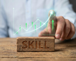Skill growth future development concept digital learning upskilling skills progress idea on virtual graph Upskilling for future skills