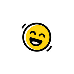 Fototapeta premium A smiling yellow circle with open eyes and mouth against a solid black background