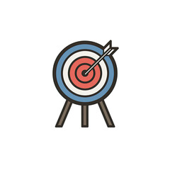 A cartoon image depicting an archery target, complete with concentric rings and a piercing arrow