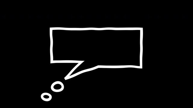 Hand drawn white speech bubble sketch on black background. Simple comic dialog frame for text, quotes, captions and creative messaging.